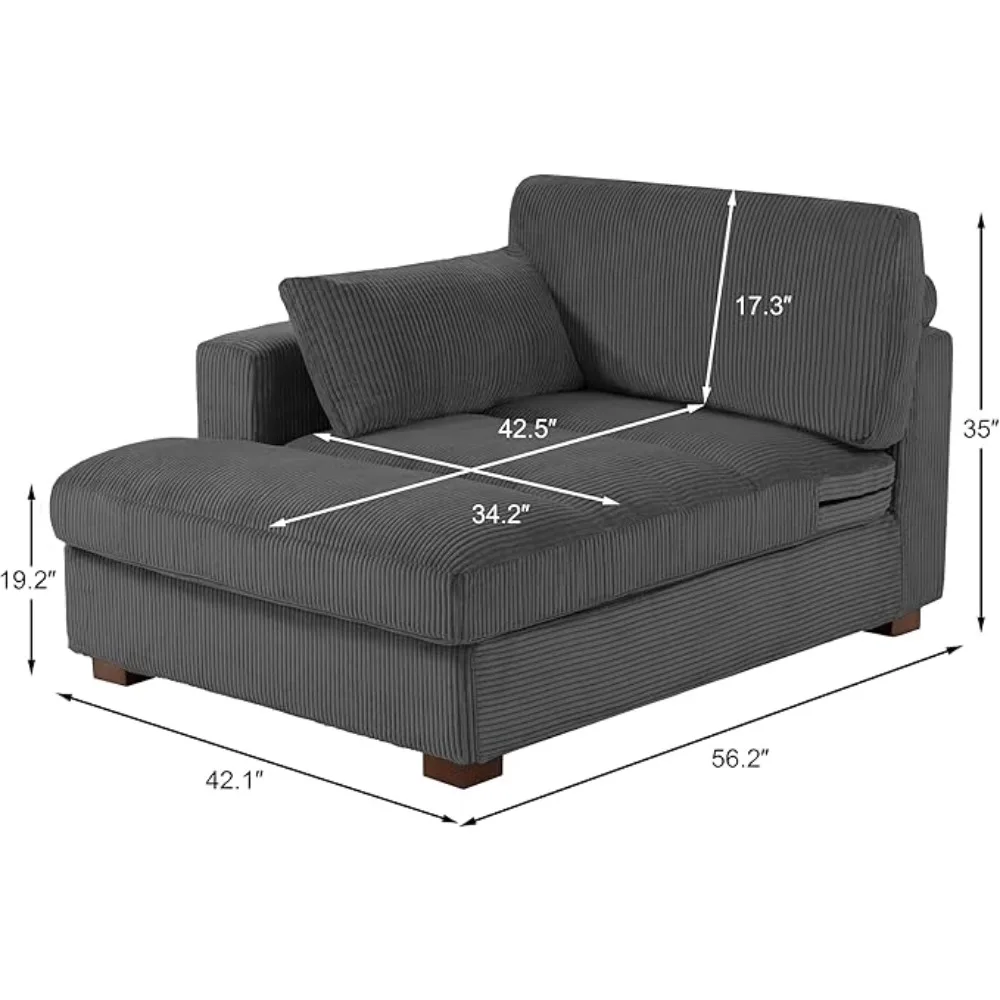 Oversized Corduroy Chaise Lounge Chair with Right Armrest & Cushion,Upholstered Sleeper Sofa,Chaise Lounge with Washable Cover