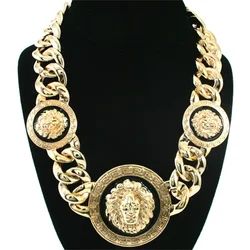Fashion 3 Lion Heads Necklaces Hip Hop Brand Jewelry Iced Out Statement Chokers Collar Hiphop Earrings Kpop Jewellery gift
