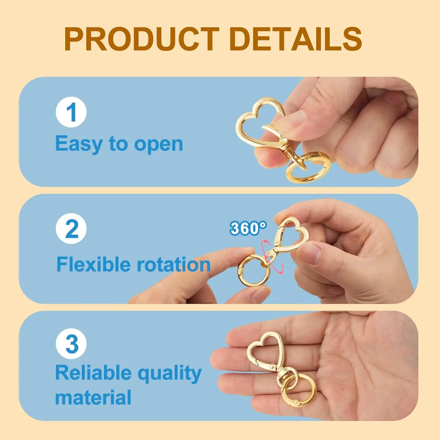 5/10/20/40 juegos de Clips de llavero giratorios de doble apertura ganchos de cierre de resorte de corazón anillos a presión para cordones manualidades Camping senderismo regalo