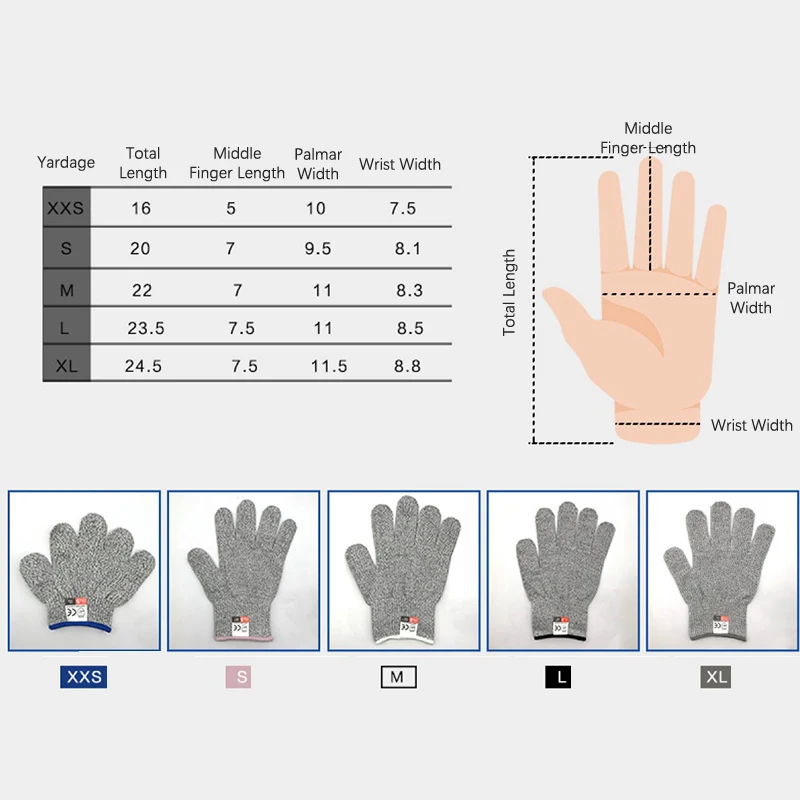 2PCS Grade 5 Anti Cutting Gloves Kitchen HPPE Anti Scratch Glass Wood Cutting Safety Protection Horticulturist Protector Gloves
