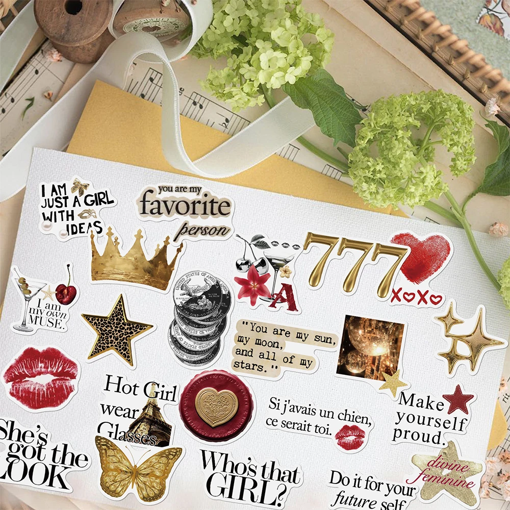 10/30/50개 만화 골드&레드 텍스처 INS 스타일 문구 스티커 미적 데칼 그래피티 여행가방 전화 귀여운 장식 스티커