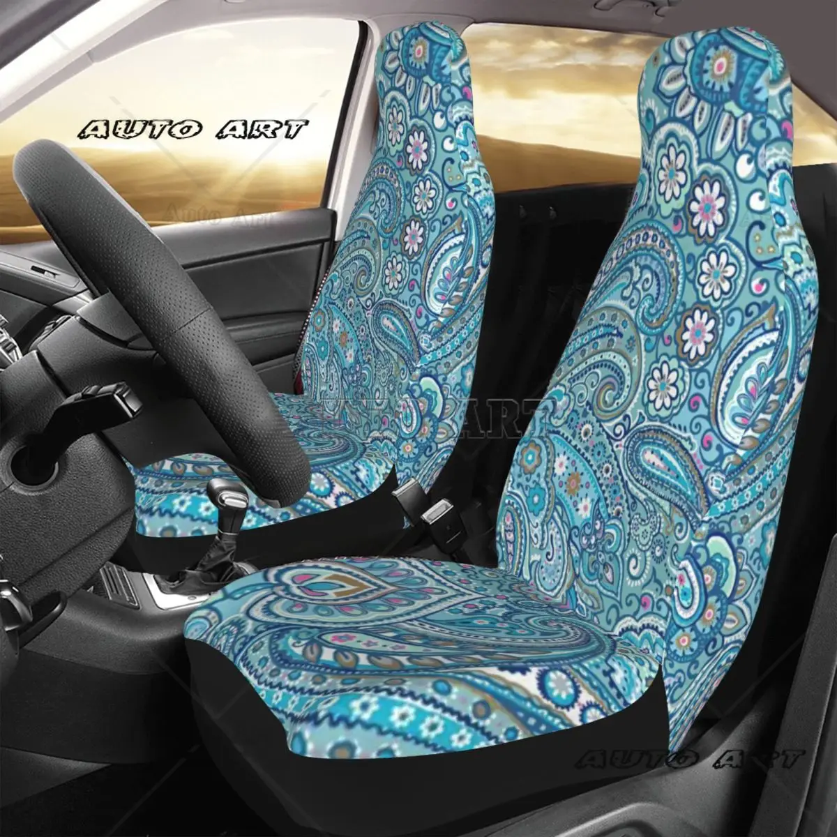Paisley Drawing Car Seat Cover Custom Printing Universal Front Protector Accessories Cushion Set