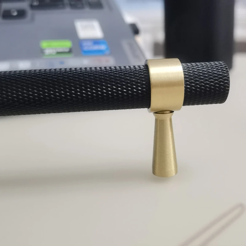 Bronze Long Door Handles for Kitchen Cabinte Wardrobe Knurled Solid Brass Cabinet Pull Single-Hole Drawer Knob Furniture Handles