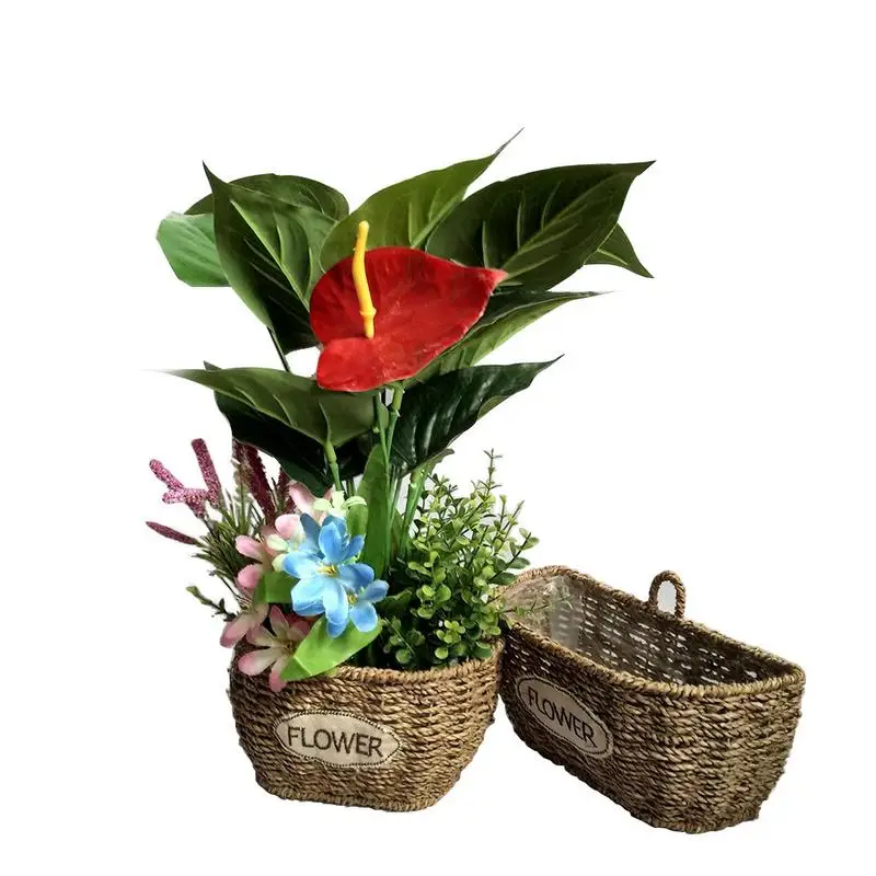 Wicker Basket Portable Rattan Flower Storage Vase Reusable Wall Hanging Plant Storage Pot For Home Living Room Decoration