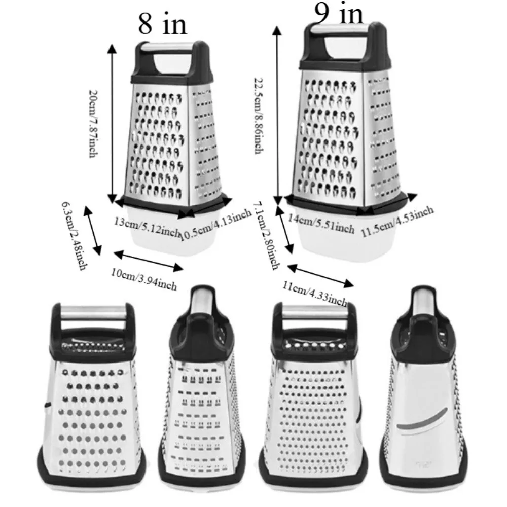 

Stainless Steel Multi-functional Four-side Grater Upright Non-slip Base Vegetable Slicer with Storage Box Cheese Grater Potato