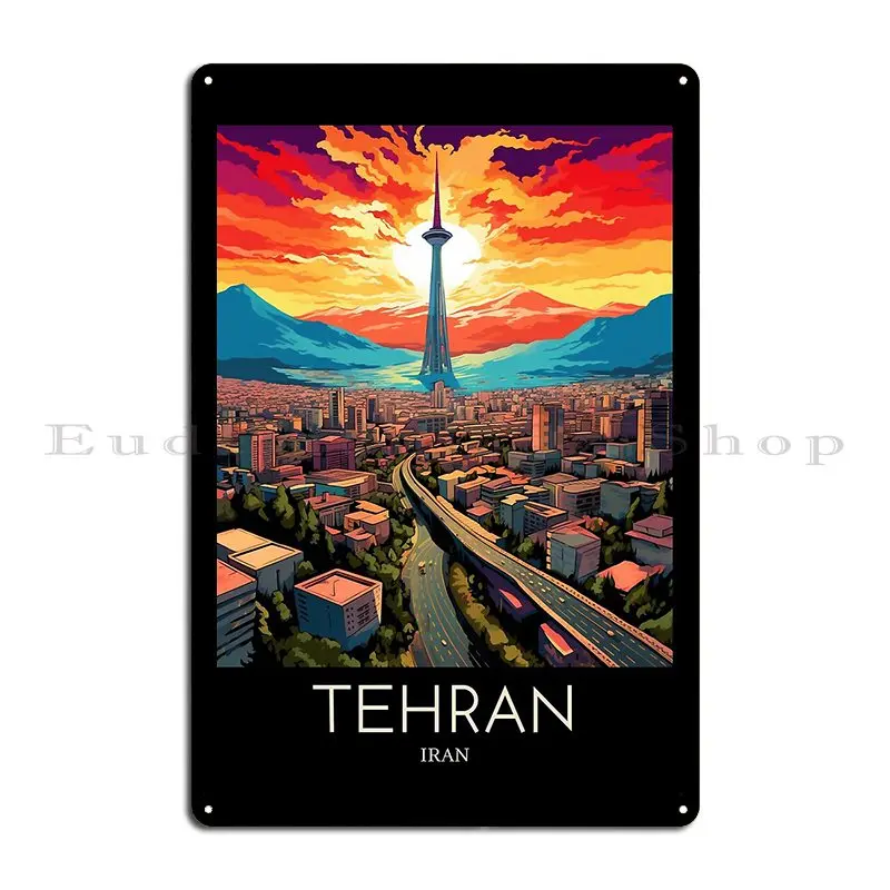 UFO above Tehran Retro Ankara Turkey Retro travel minimalistic poster Metal Retro Club Designer Cinema Tin Sign Poster