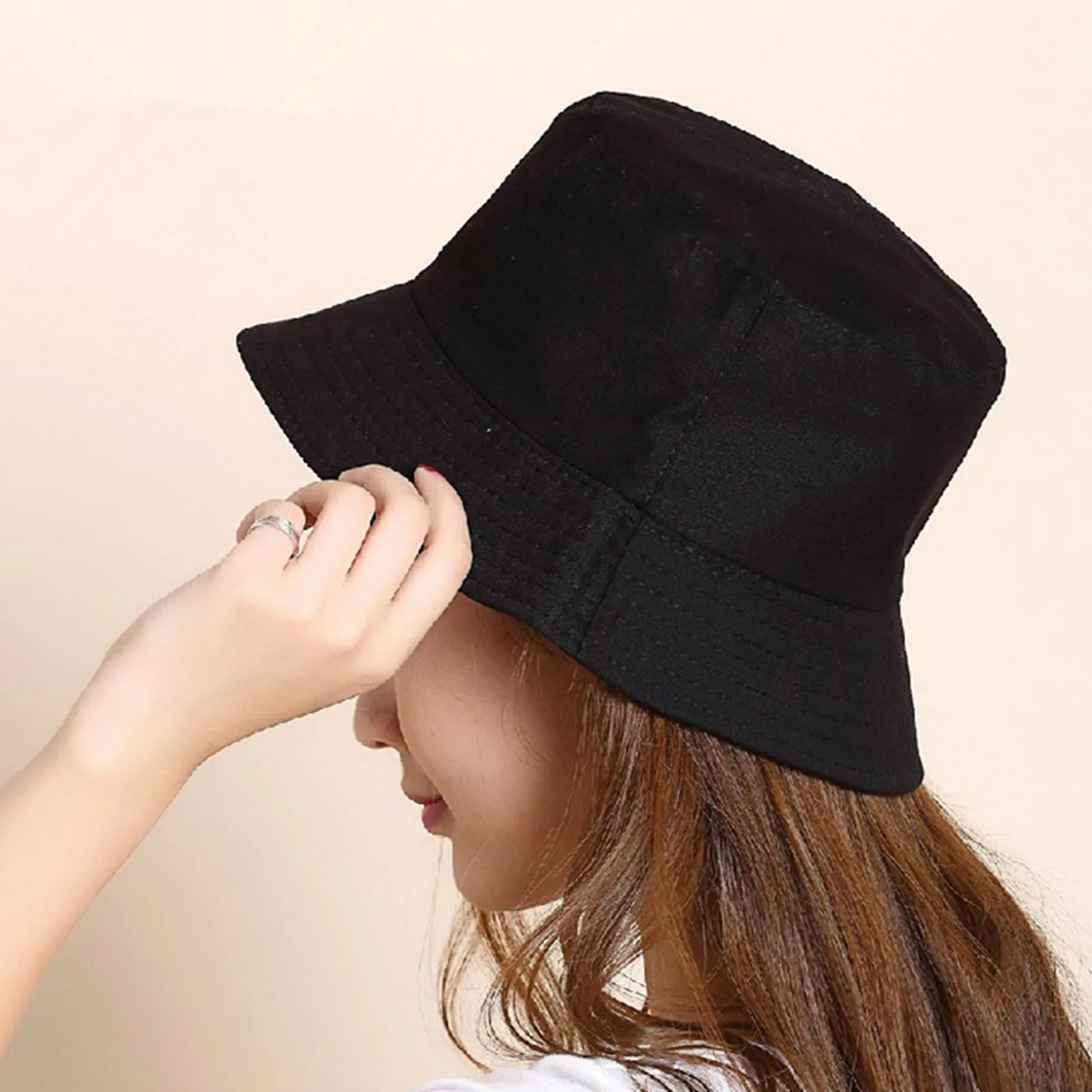 1pc Reversible Bucket Hat Simple Polyester Sun Protection Cap for Men Women Outdoor Travel Beach Daily Wear Durable L