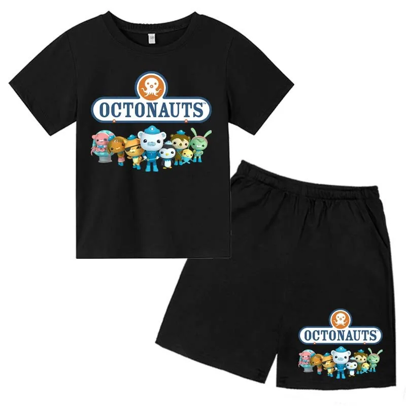 Kids Octonauts Cartoon Print Summer Cute Breathable Tees+Shorts 2pcs Suits 2-13 Years Boys Girls Outfits Children Clothes Sets