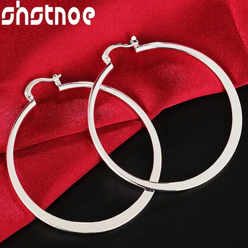 

SHSTONE 925 Sterling Silver 55mm Smooth Big Circle Hoop Earrings Party Round Earring for Women High Quality Jewelry Wholesale