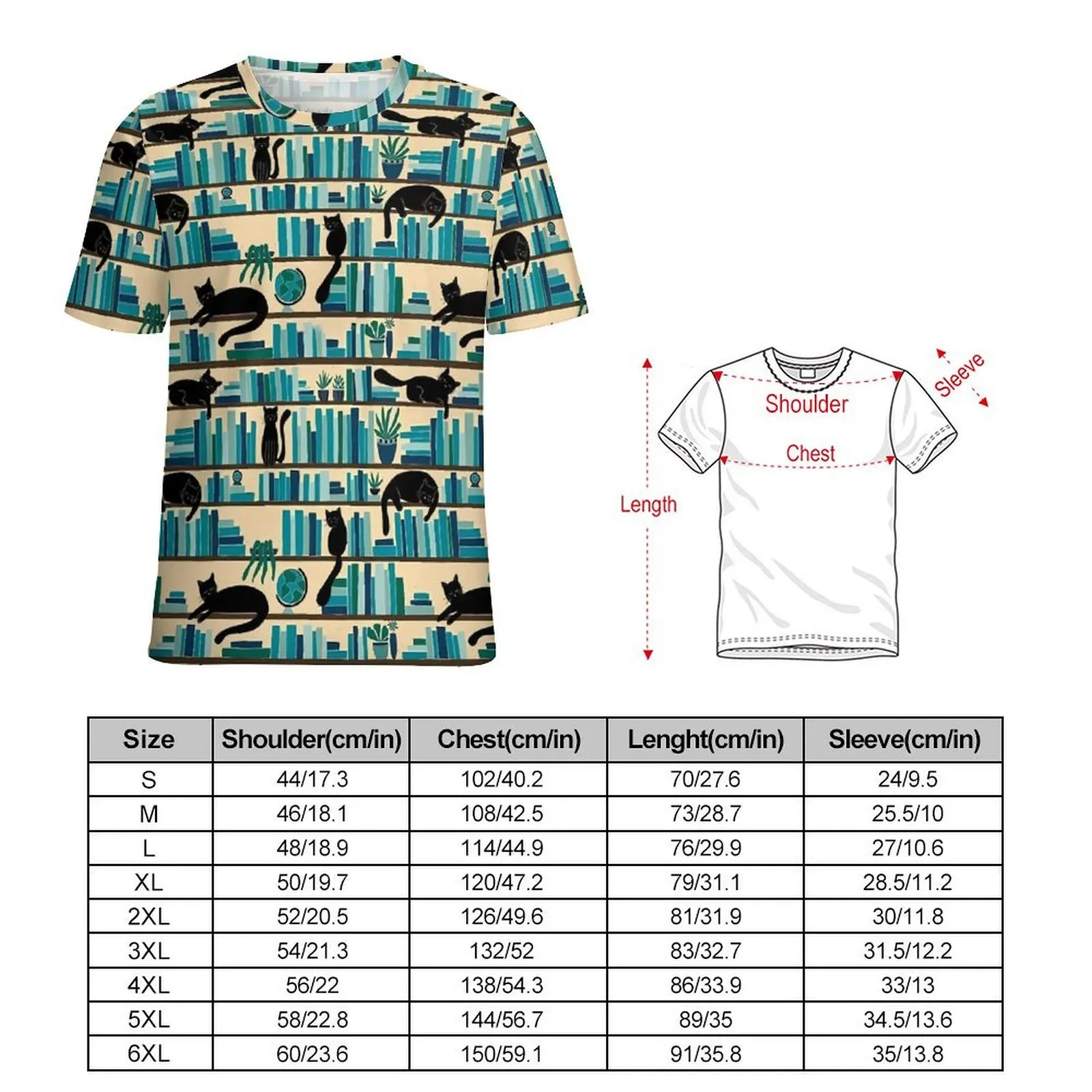 Oversize T Shirt Summer Library Cats T-Shirts Black Kitty Awesome O-Neck Tshirt Men Fashion Custom Tops