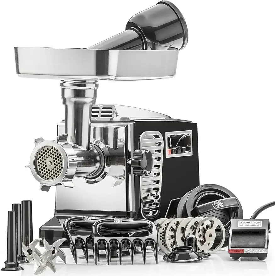 Turboforce II-Platinum  Meat Grinder with Foot Pedal, Sausage Stuffer, 6 Grinding Plates, Heavy Duty