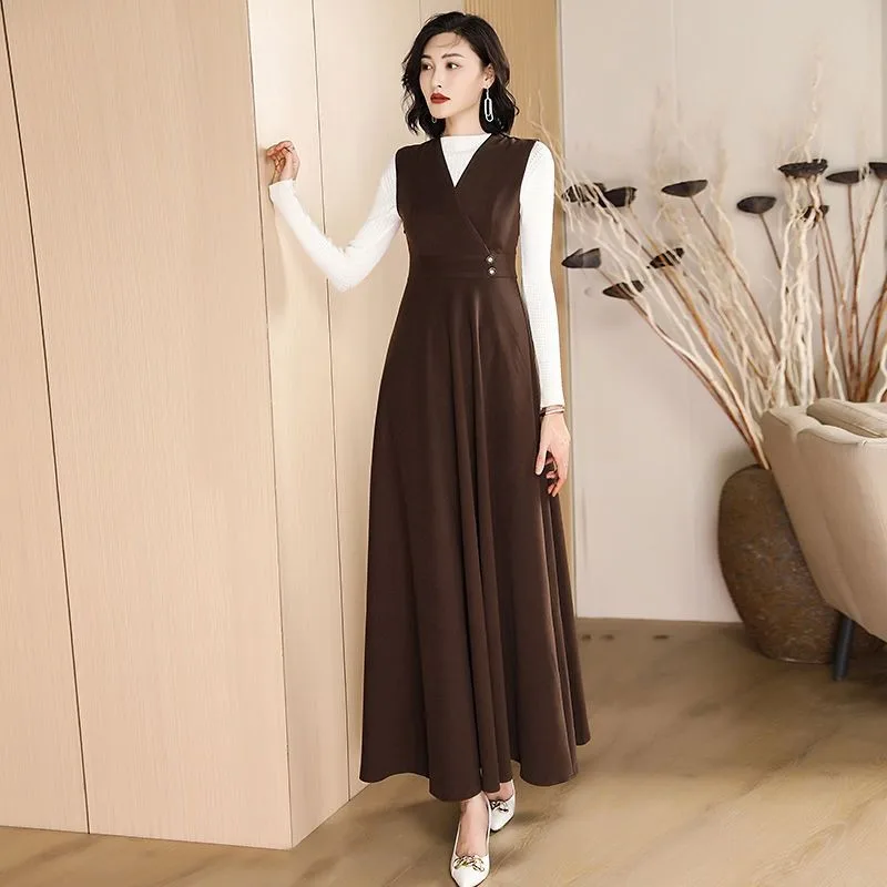 New Women's Clothing Woolen Long Vest Dress Single-Piece Suit Dress Autumn And winter Small Fragrant Wind Vest Dress Set elegant