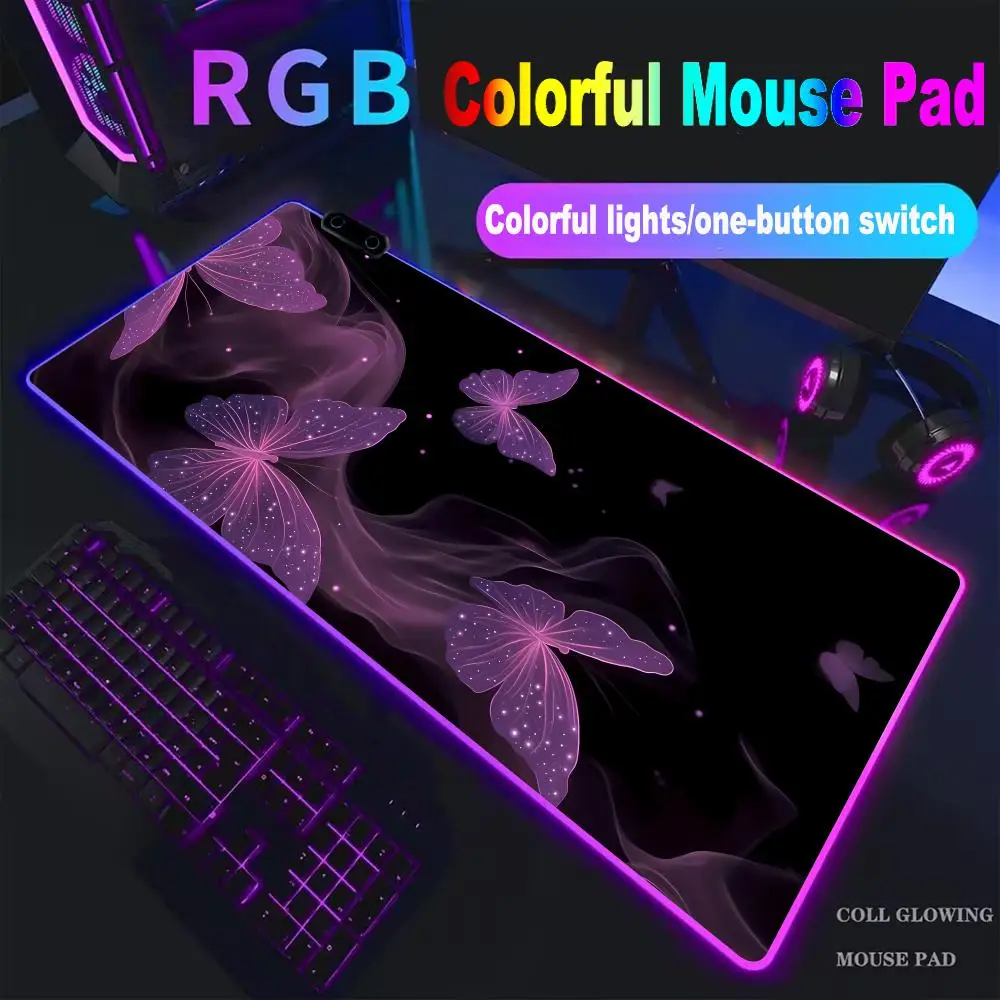 Mouse Pad Beautiful Butterfly High-end E-sports Mouse Pad RGB LED Pc Large Student Writing Pad Gamer Luminous Mat HYB XXC