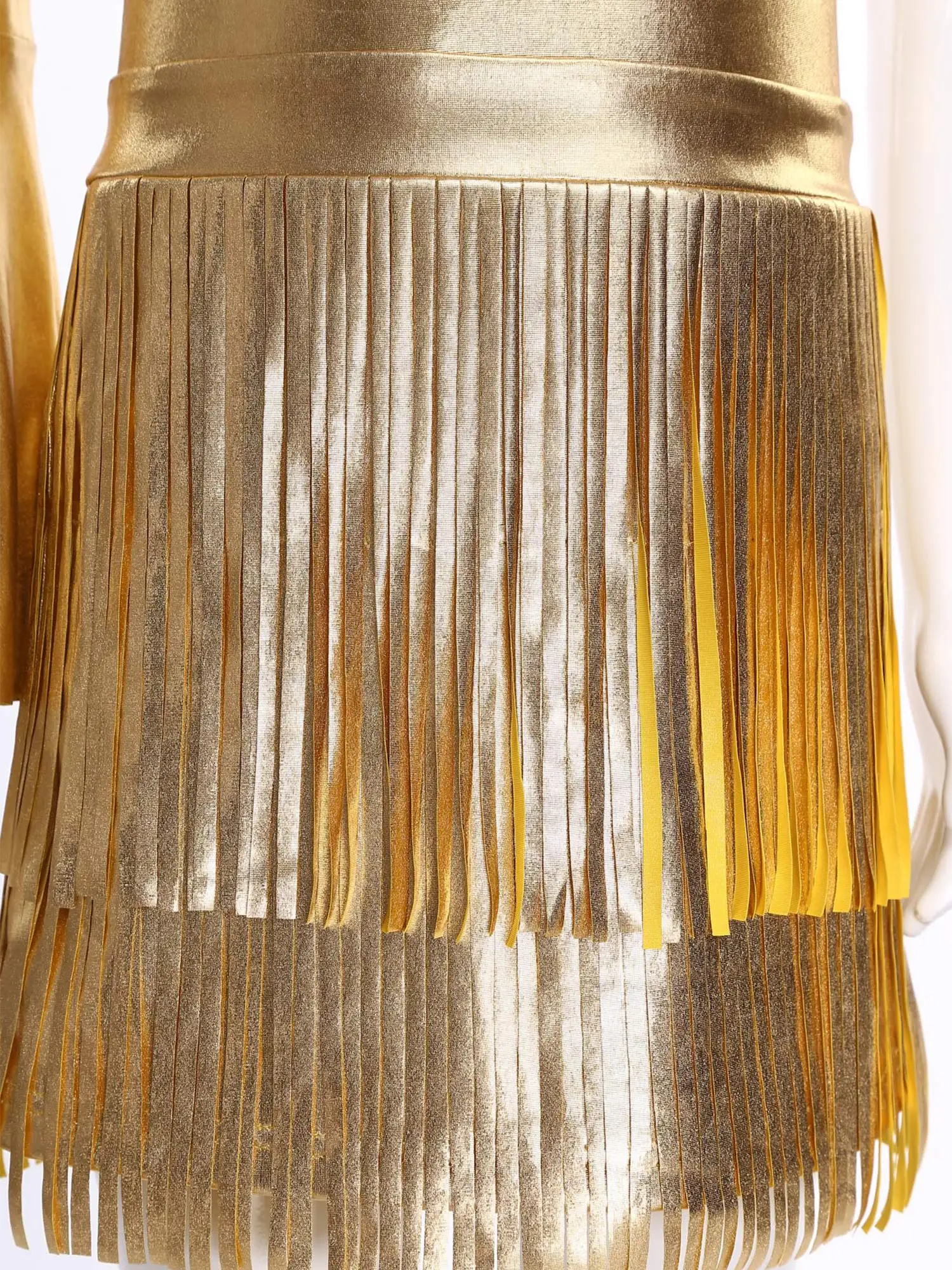 Kids Girls 70S Disco Jazz Dance Outfit Cowgirl Costume Metallic Shiny One Flare Sleeve Jumpsuit Bodysuit with Fringed Skirt Hat