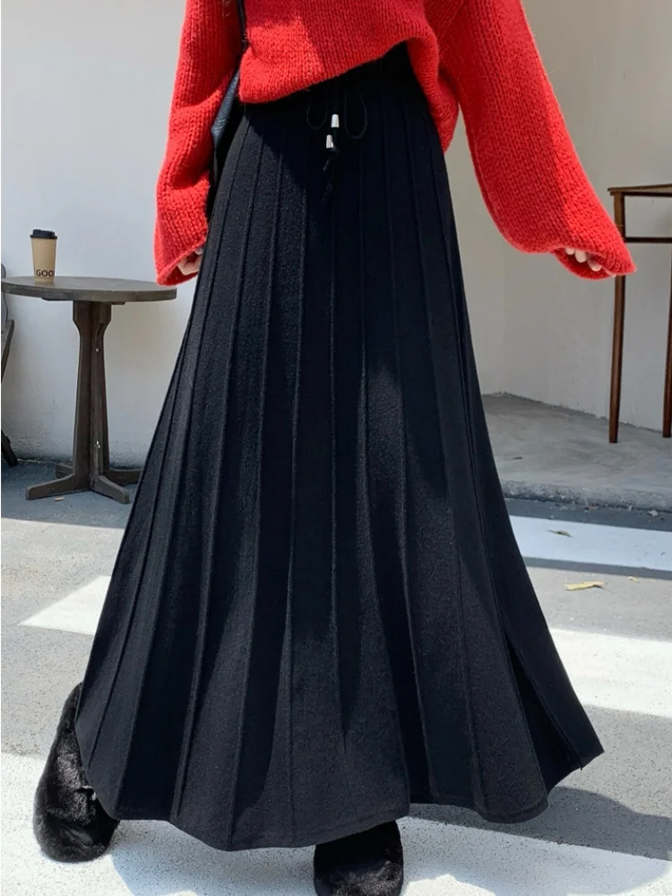 SMTHMA 2025 Nuova gonna lunga lavorata a maglia autunno/inverno per le donne Gonna a trapezio a vita alta Elegante gonna ombrello morbida a cento pieghe