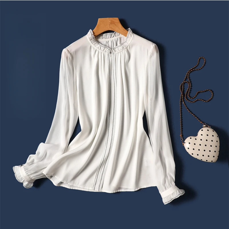 Satin Women's Shirts New Silk Solid Vintage Blouses Loose Spring/Summer O-Neck Ladies Clothing Long Sleeves FASHION Tops