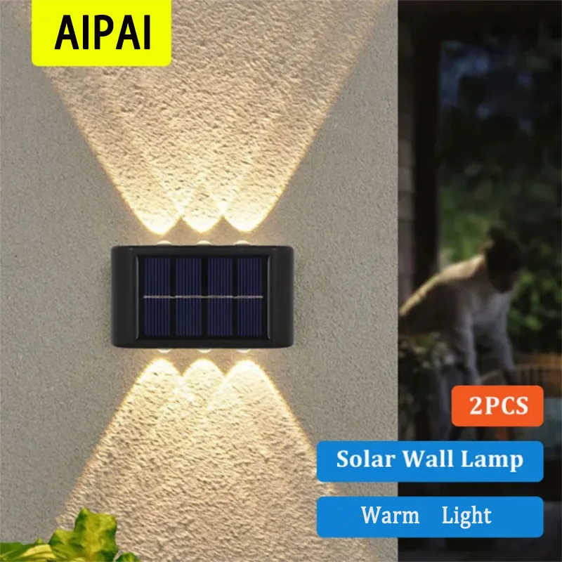 Solar Wall Lamp Outdoor Waterproof Solar Light 4 LED BULBS Up And Down Illuminate Garden Decor 2/4/6/8/10/12 PCS Yard Lighting