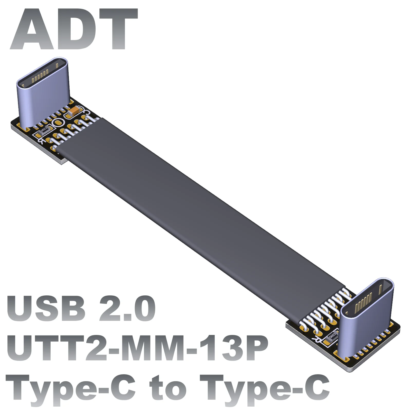 Cable de extensión de conmutación USB 2,0 tipo C macho tipo C, ángulo de 90 grados, Delgado, corto, ADT