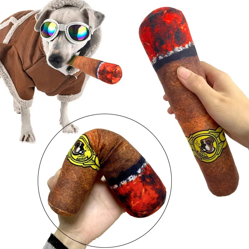 Juguetes Divertidos para mascotas, cigarro de peluche de humo grande, sonido chirriante, cigarrillos falsos, juguetes para masticar, juego interactivo Molar, resistente a las mordeduras