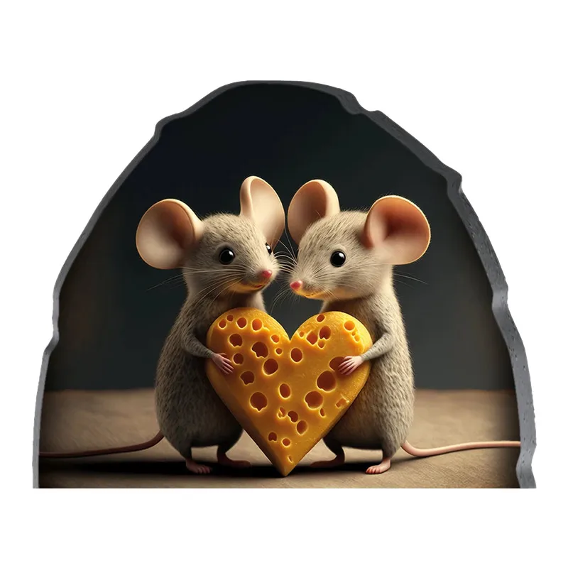 Cute mouse with heart cheese sticker living room sofa background decoration wallpaper home decoration art decal sticker CM19