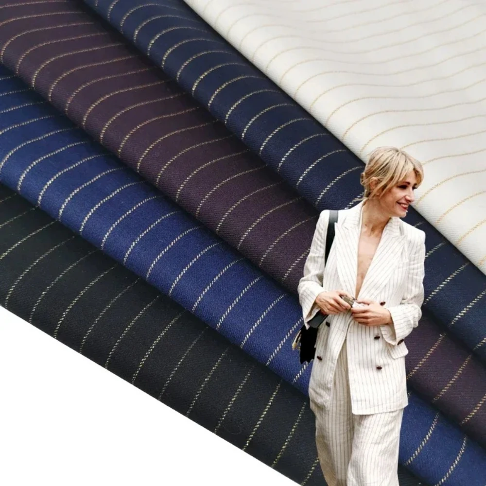 

Gold Stripe Suit Fabric Men's Women's Fashion Casual Wear Pants Jacket Wrinkle for Diy Sewing Design Wholesale Material Cloth