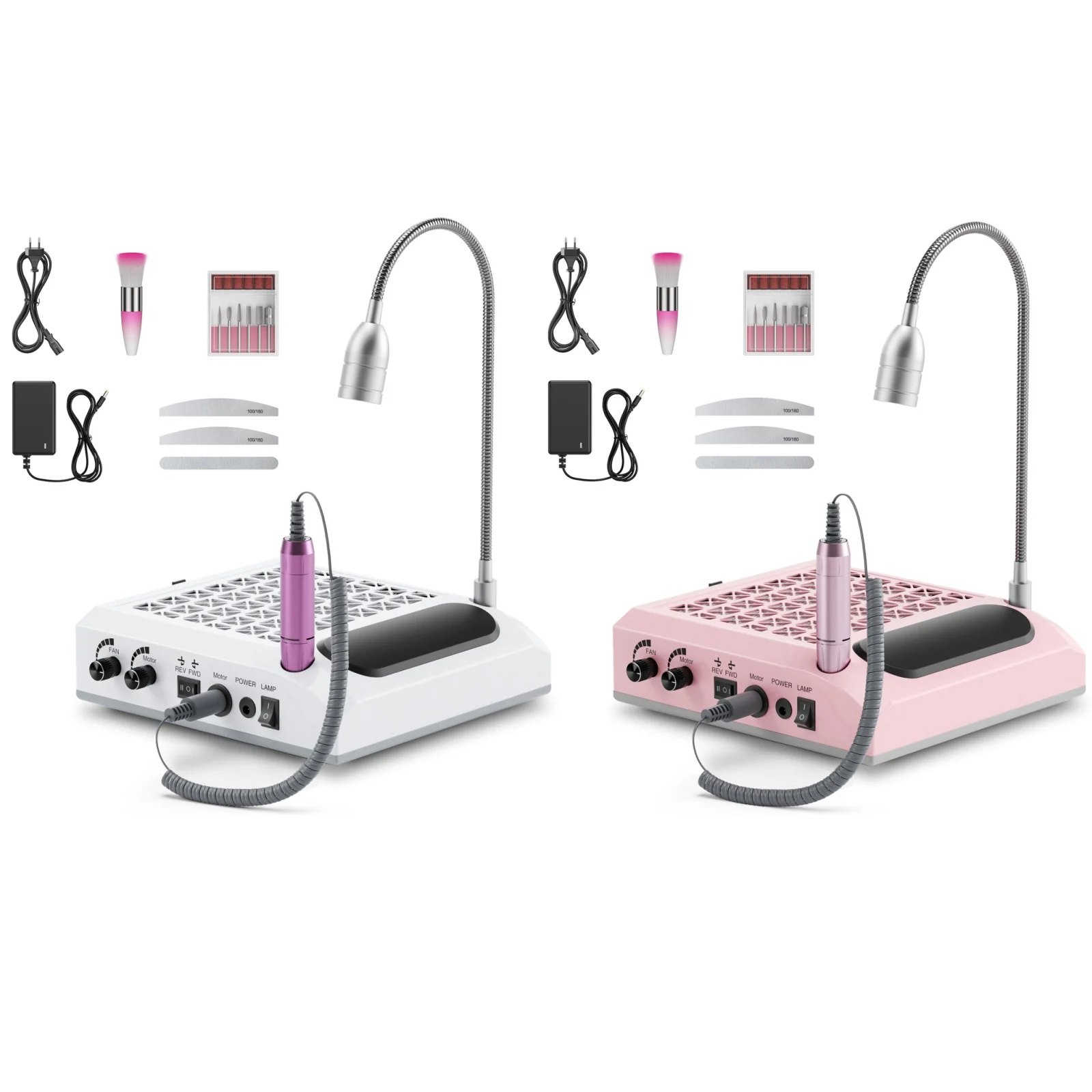 Ventilateur d'aspiration multifonctionnel 4 en 1 pour collecter la poussière des ongles, avec perceuse à ongles 35000RPM, lumière LED flexible, kit de polissage pour manucure et pédicure, pour salon de beauté