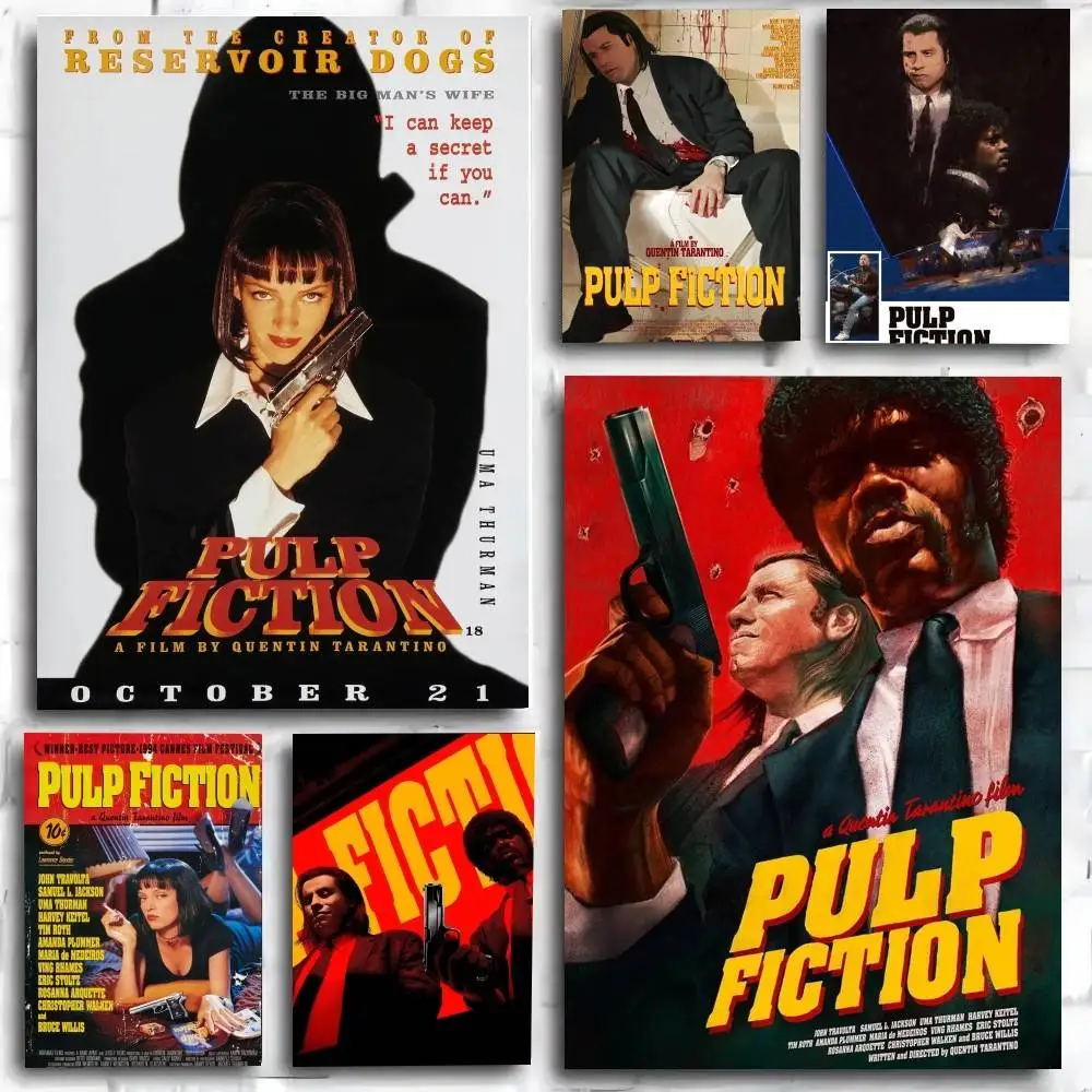 1PC Retro Classic Movies Quentin Pulp Fiction poster Self-adhesive Art Waterproof Paper Sticker Coffee House Bar Room Wall Decor