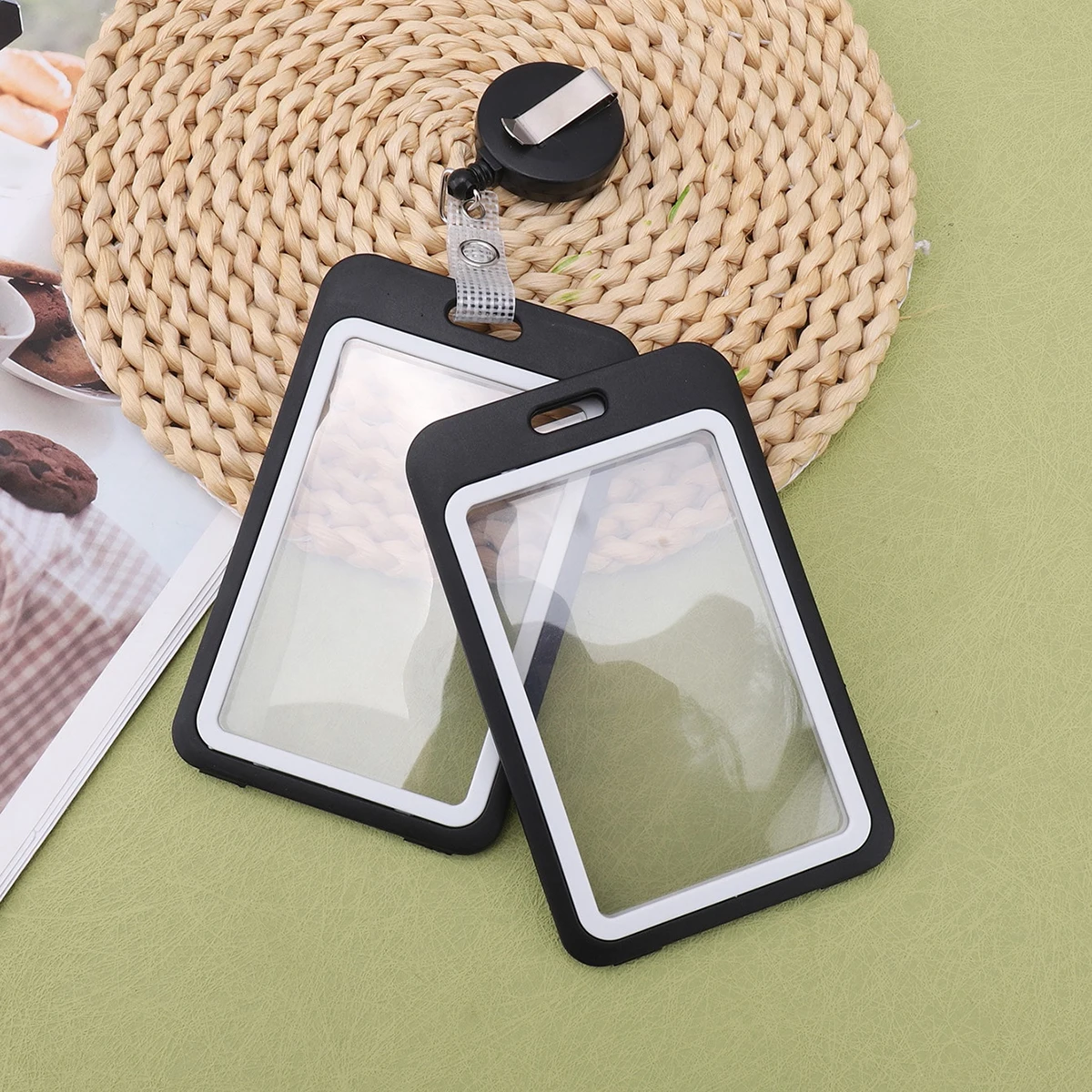 Retractable ID Card Holder Lanyard, Transparent Plastic Badge Reel Clip for Office Work ID Badges, Keychain, School Card