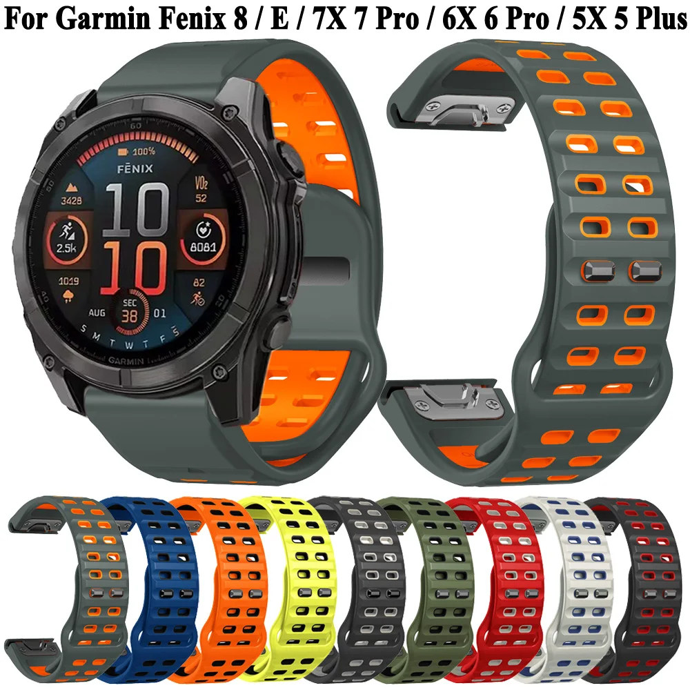 Sports Silicone Strap For Garmin Fenix 8 51mm 47mm E 7 7X Pro 6 6X Pro 5 5X Plus QuickFit 22mm 26mm Watch Bands Wristband