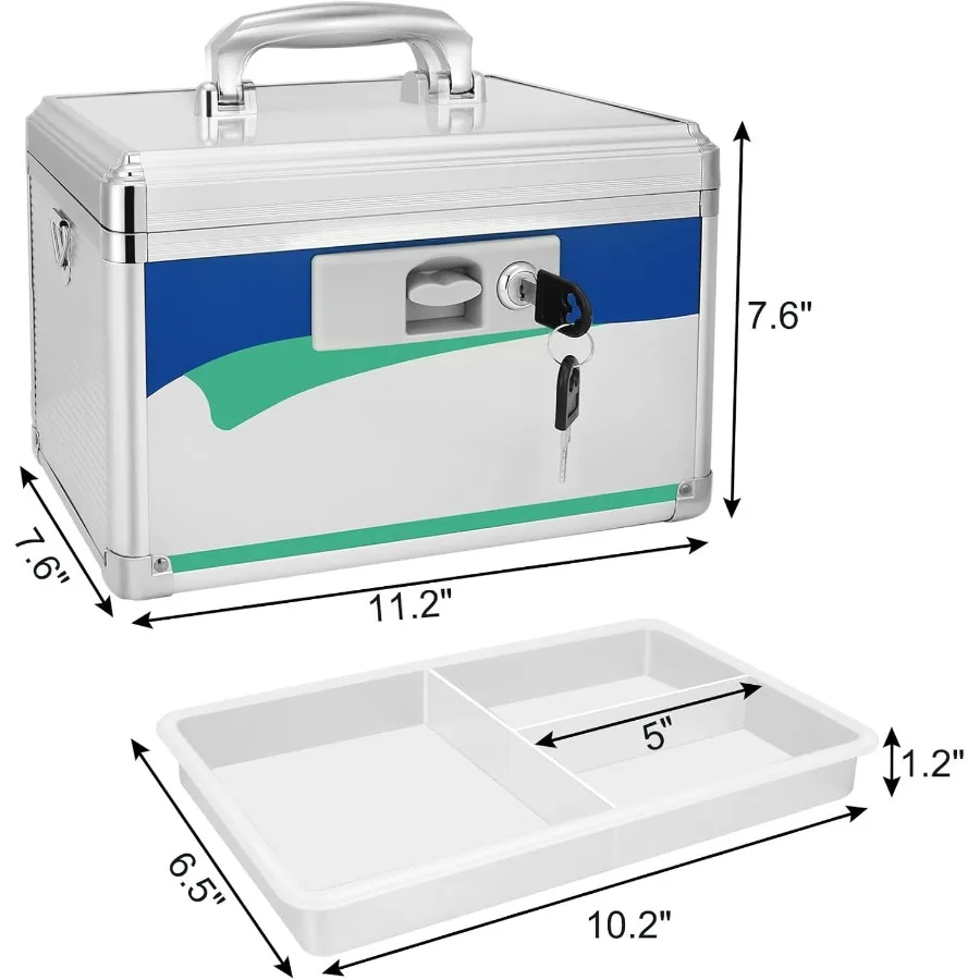 Medicine Lock Box for Safe Medication - 11.2 x 7.6 x 7.6 Inches - Lockable Storage Box for Drugs First Aid Kit Empty Lock Boxes