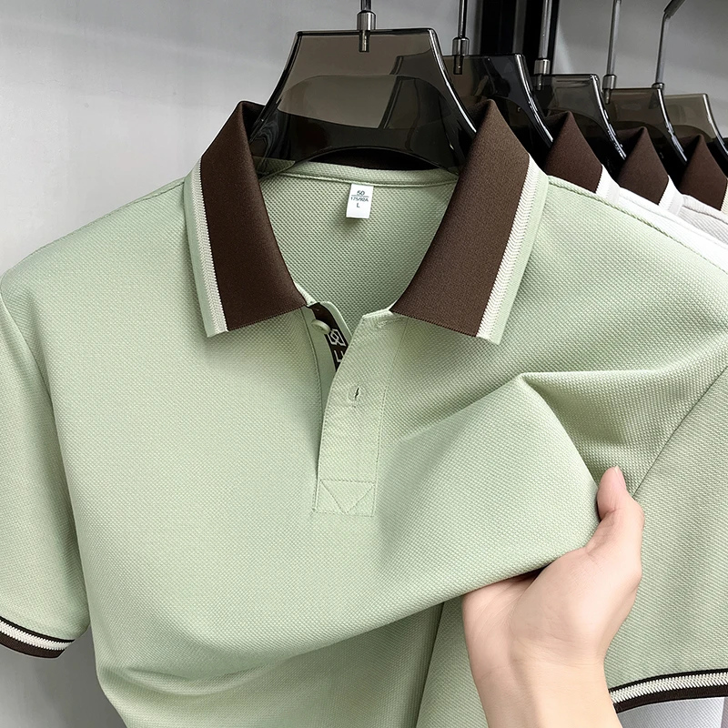 Unique color blocked short sleeve summer polo shirt high-quality fashion casual business T-shirt new breathable lapel men's wear