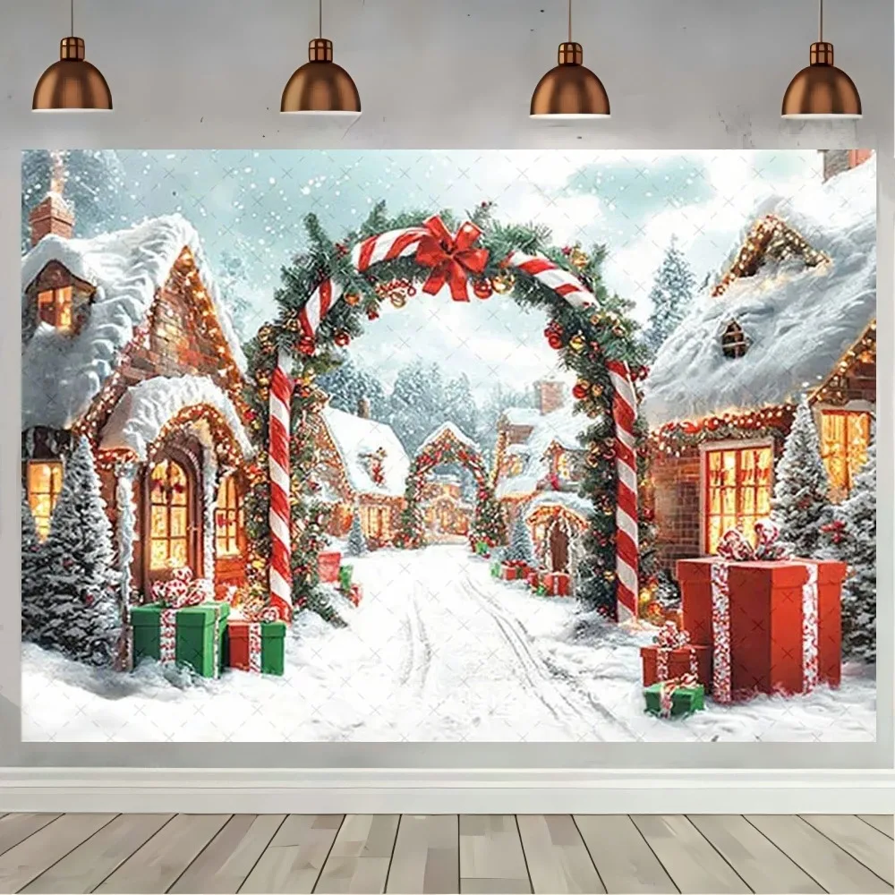 

Winter Christmas front door snow forest photography Backdrop, Christmas children's family party decoration photography Backdrop
