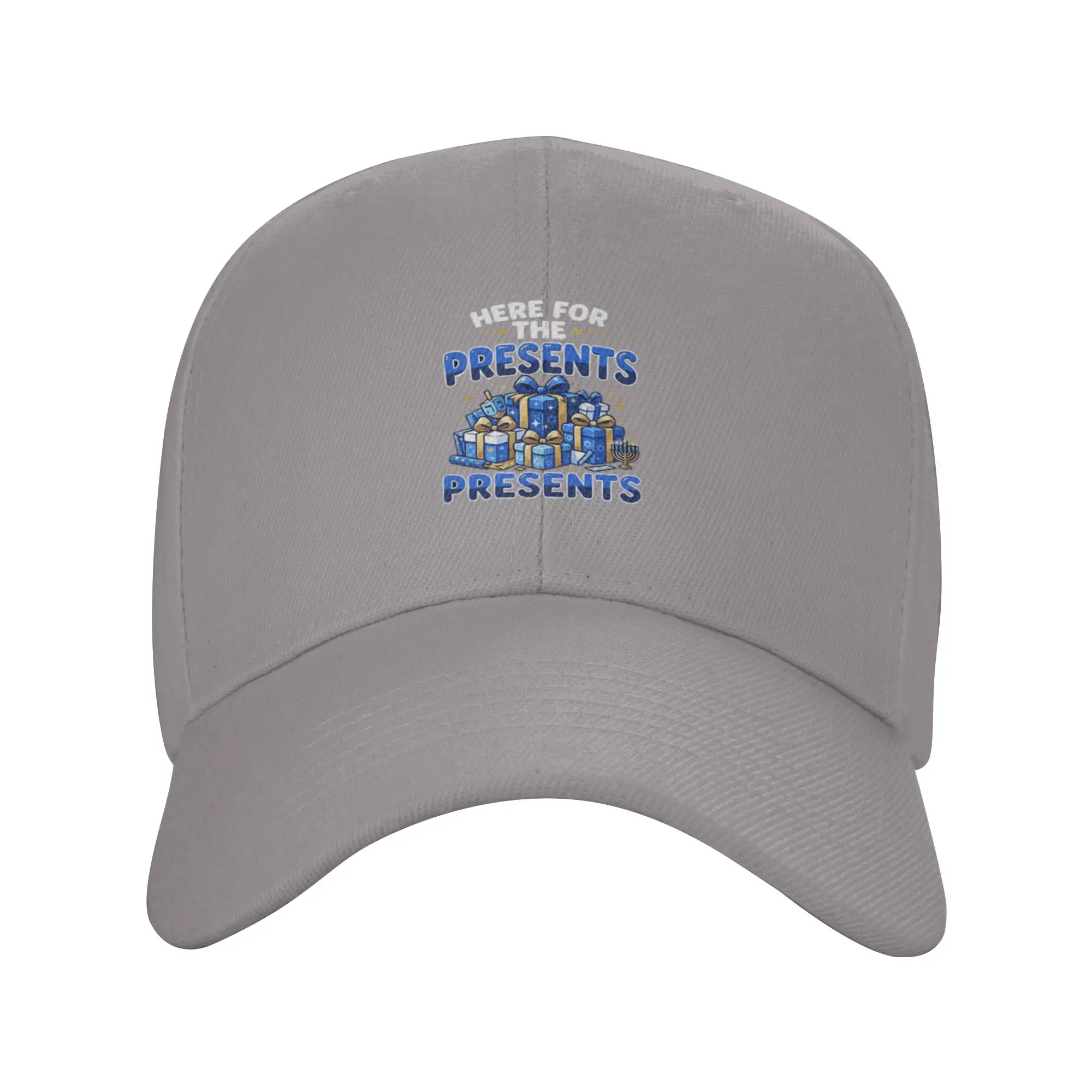 Here For The Presents Hanukkah Jewish Holiday Trendy Baseball Cap Warehouse Work Breathable Trucker Cap
