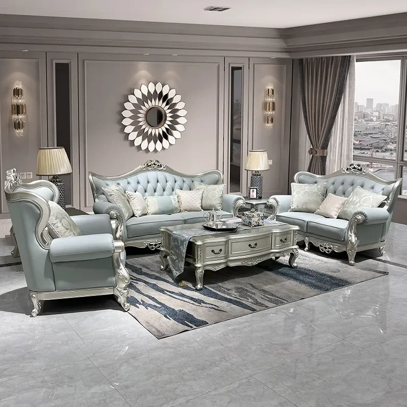 European Light Luxury Leather Sofa American Solid Wood French First-layer Cowhide 123 Combination Living Room Sofas And Seating
