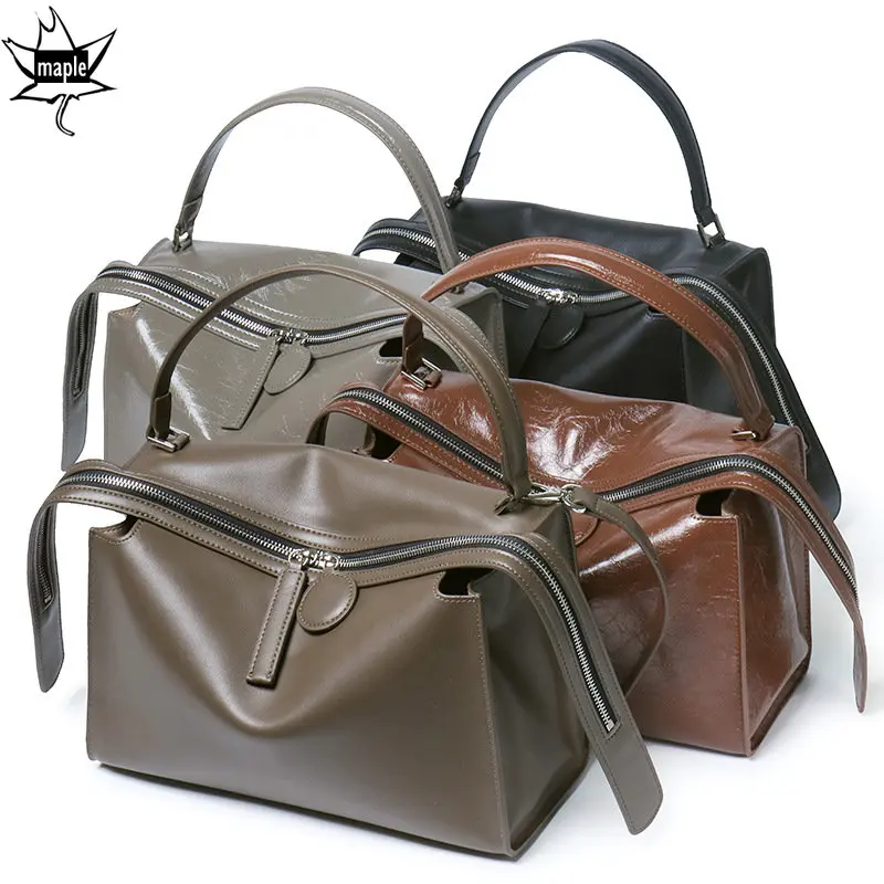 Imagem -05 - Bolsas de Ombro de Couro de Vaca de Luxo para Mulheres Zíper Longo Design Simples Grande Capacidade Hobo Bolsas Bolsa Senhoras Trabalho Diário Tote 2023