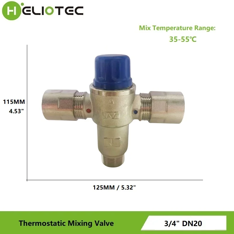 Heliotec-calentador Solar DN20 de 3/4 pulgadas, válvula de mezcla termostática, tubo, materiales de construcción estándar