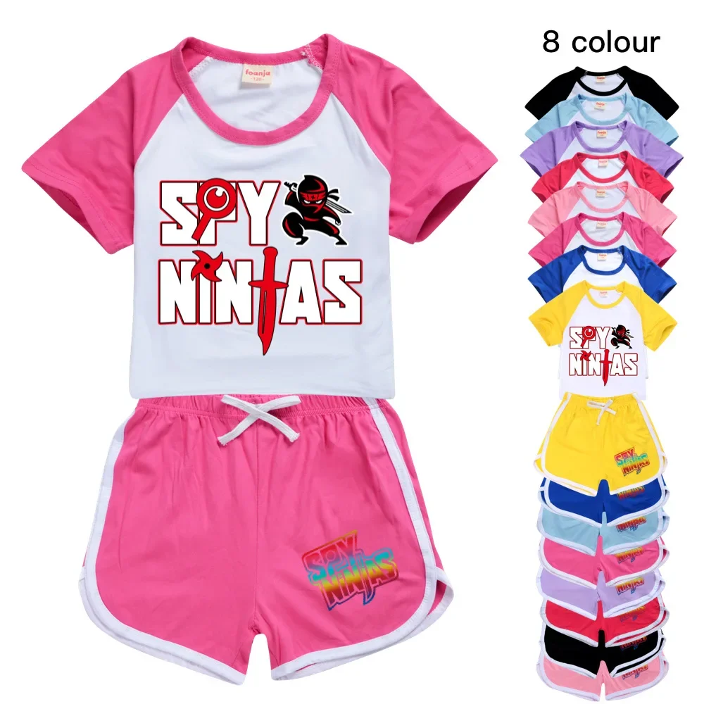 

SPY NINJAS Baby Tee Kids Clothing for Girls Cotton Sport Suit 2pc Toddler Girl Pajamas Teenage Boys Short Sleeve Tshirt Set