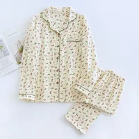 2026 Spring and Autumn Women's Pajama Set 100% Cotton Crepe Long sleeved Pants Two piece Cute and Sweet Home Fury Set Ladies - Image 3