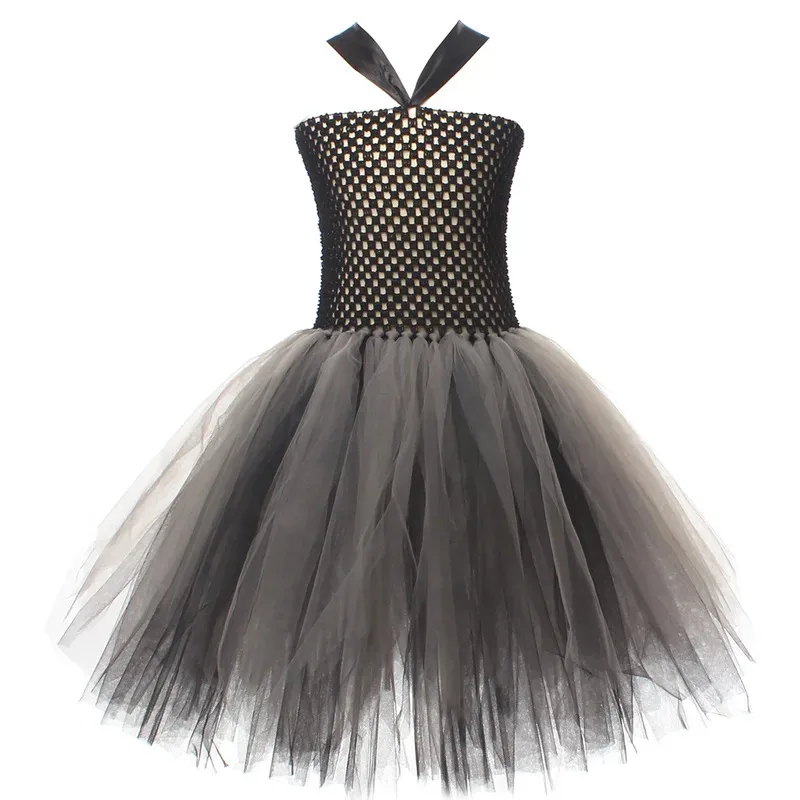 Anime Kids Girl Grim Reaper Cosplay Halloween Black Dress Hoodie Cape Skull Printed Children Costume