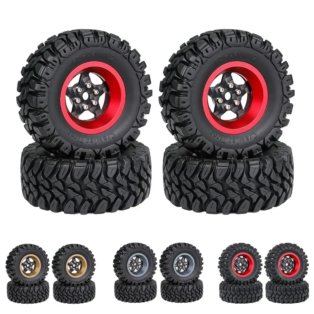 

4pcs 62mm 1.2" Carbon Fiber Beadlock Wheel Tire Set For 1/18 1/24 RC Crawler Car TRX4M SCX24 AX24 FCX24 Upgrade Parts