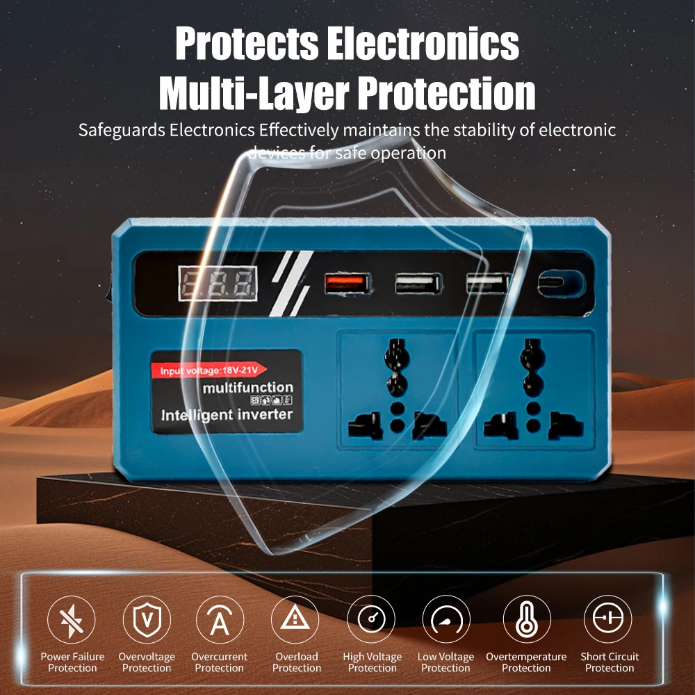 Power Inverter DC 18V To 220V Inverter Adapter Power Supply Inverter For Home Appliance Outdoor Camp For Makita/Dewalt/Milwaukee