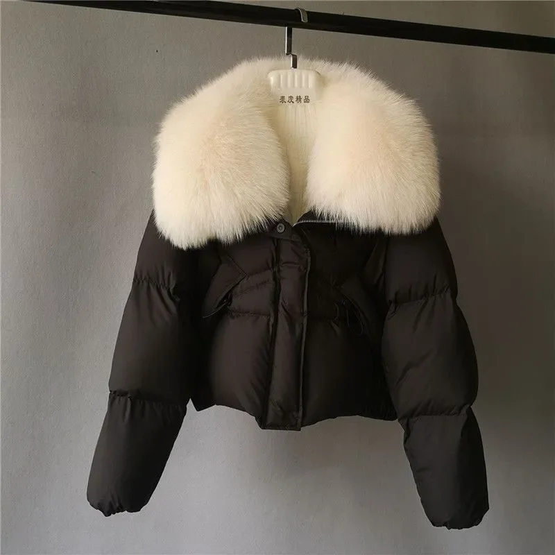 Winter White Duck Down Big Fur Parka Women\'s Warm Puffer Jacket  Waterproof Snow Parka Coats With Removable Faux Fur Outerwear