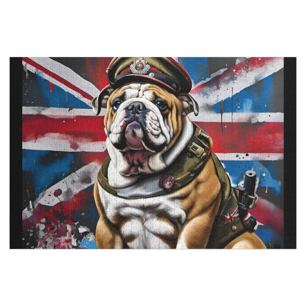 English Bulldog British Army Officer Soldier Jigsaw Puzzle Personalised Name Anime Wooden Adults Custom Kids Toy Puzzle