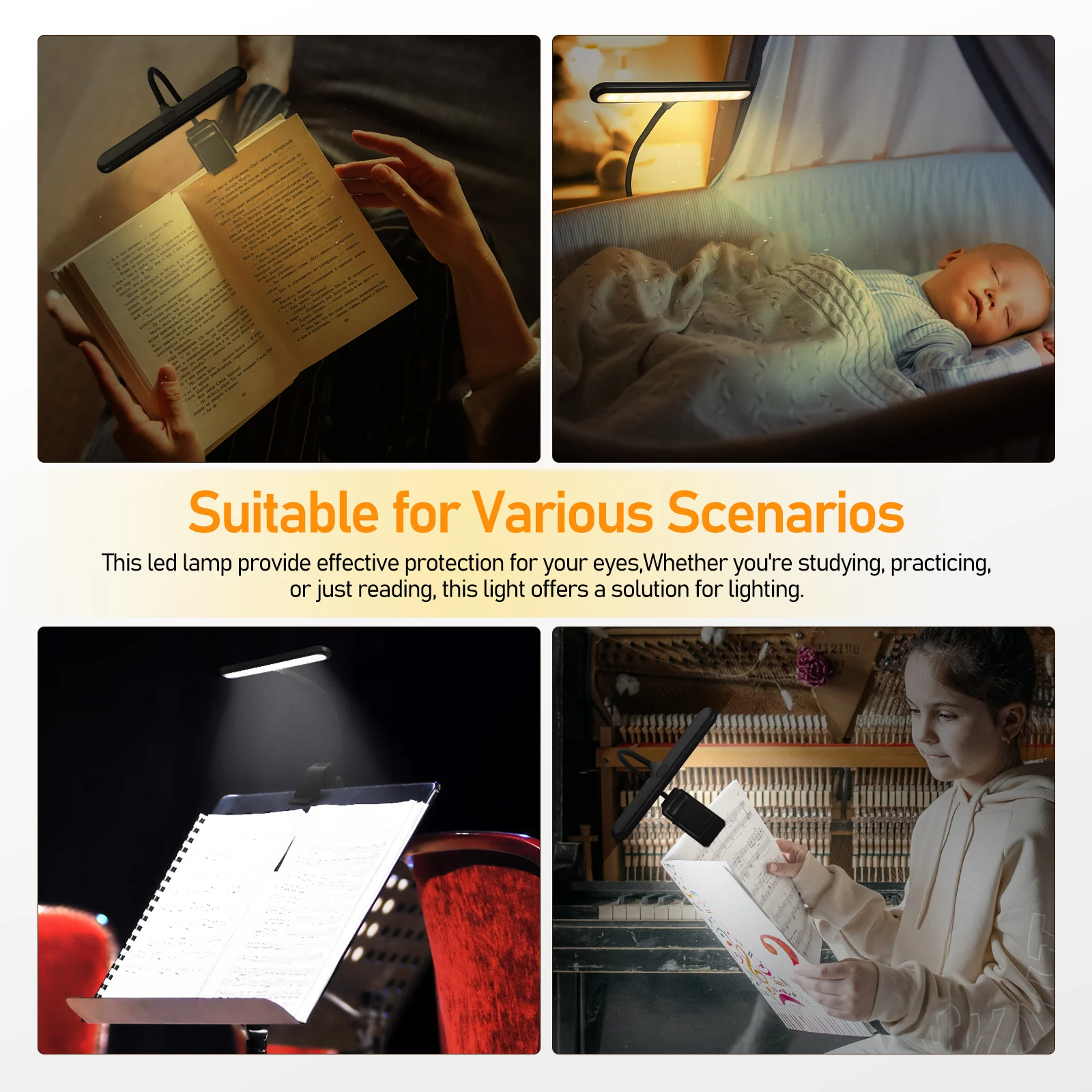 

Rechargeable Music Stand Light USB Clip on Reading Lamp LED Book Light Portable Lightweight Eye Protection USB Lamp