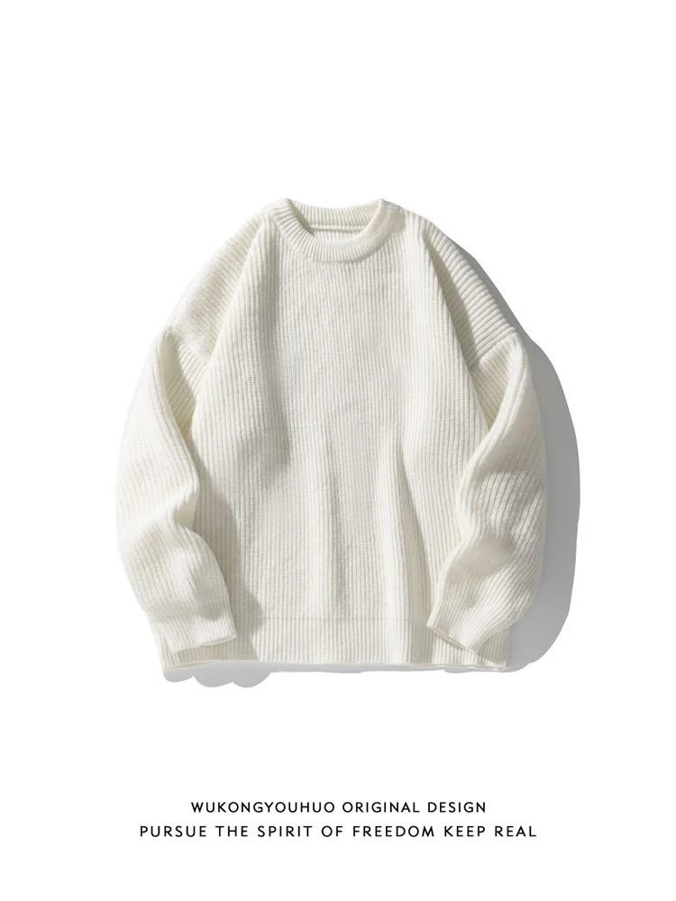 

Ретро японский однотонный универсальный свитер с круглым вырезом, нижняя рубашка, мужской осенний свободный универсальный вязаный топ