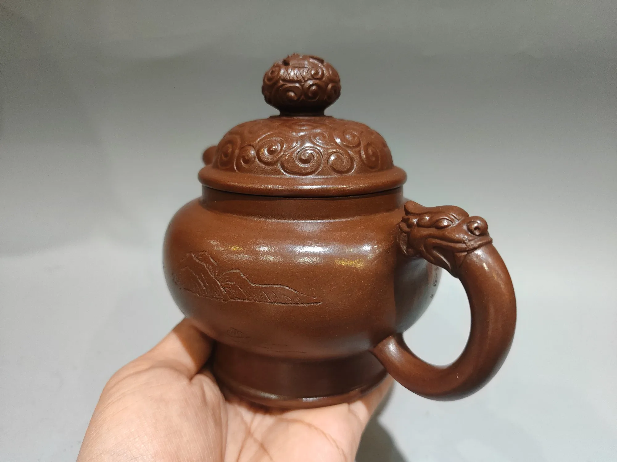 Purple Clay Teapot Old Purple Mud Hollow Dragon Ball Pot Landscape teapot Kettle Teapot Flagon Gather fortune Office