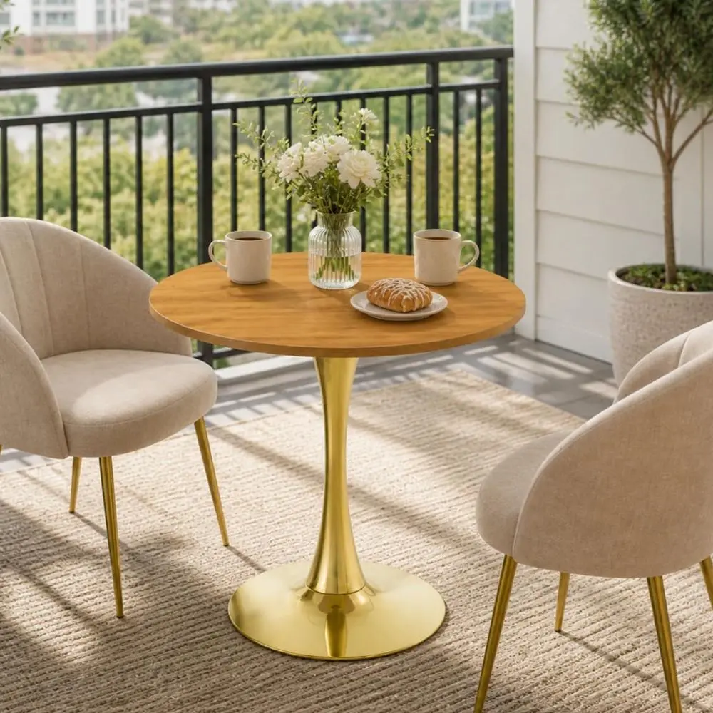 

31.5 Modern Gold Round Dining Table with Thickened Top and Sturdy Metal Base for Small Spaces