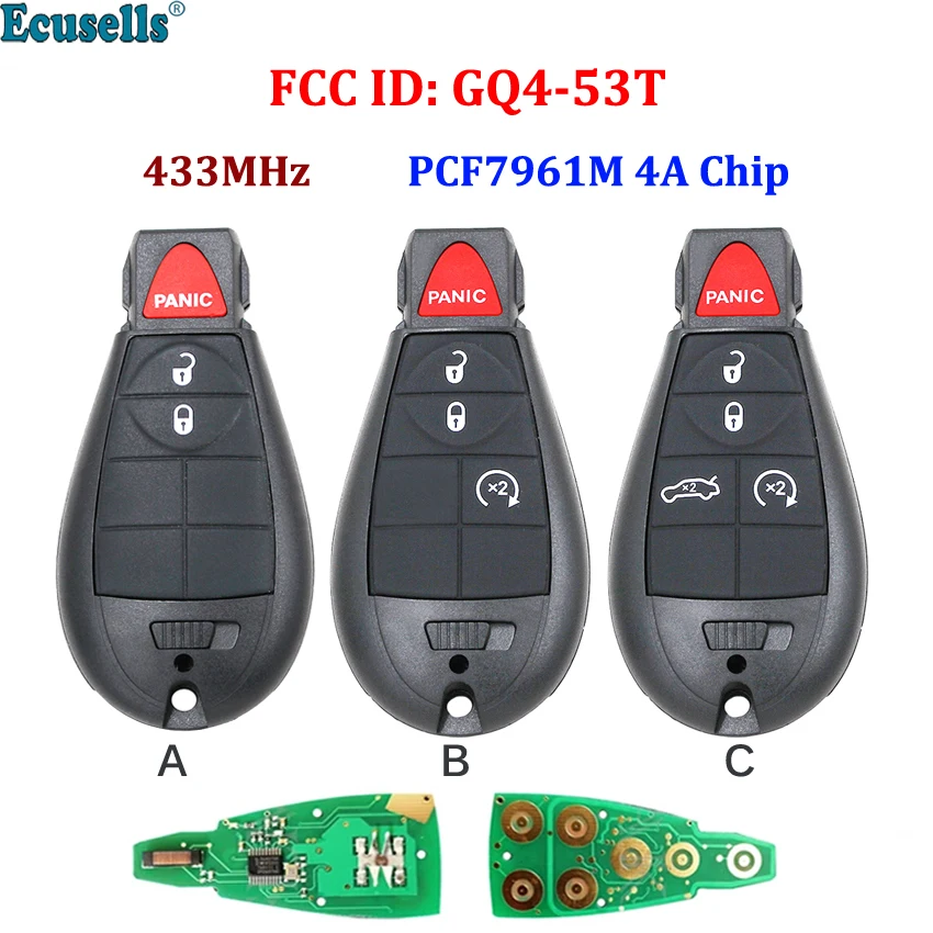 3/4/5 Button Remote Fobik Key Fob 433mhz PCF7961M 4A Chip for Jeep Cherokee Sport KL 2014 2015 2016 2017 2018 2019 FCC:GQ4-53T