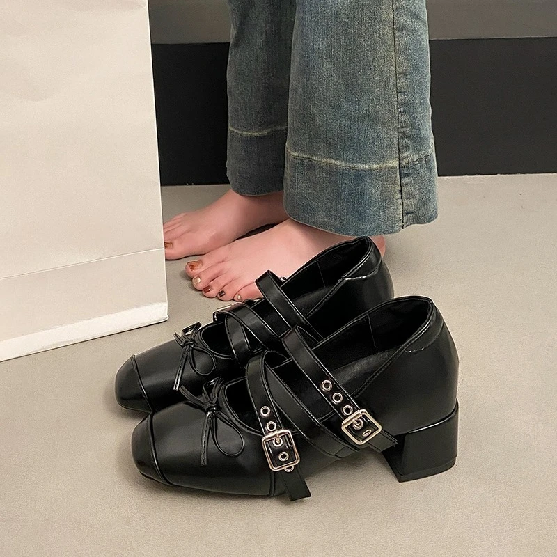 المرأة 2025 جديد الربيع والخريف الصيف مكتنزة عالية الكعب ماري جين أحذية الداخلية زيادة حذا فردي للسيدات