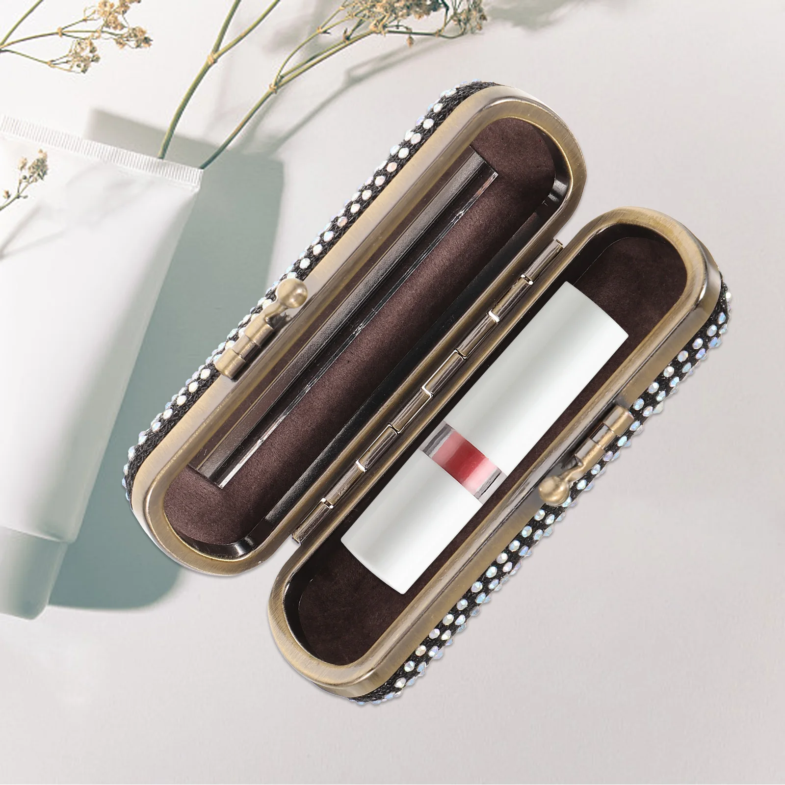 

Футляр для губной помады с зеркалом, винтажный металлический держатель для помады для сумочки, многофункциональный органайзер для макияжа, дорожный органайзер для хранения, компактный